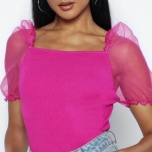 House of Harlow 1960 Women's Fuchsia Puff Sleeve Blouse ~ Size Large